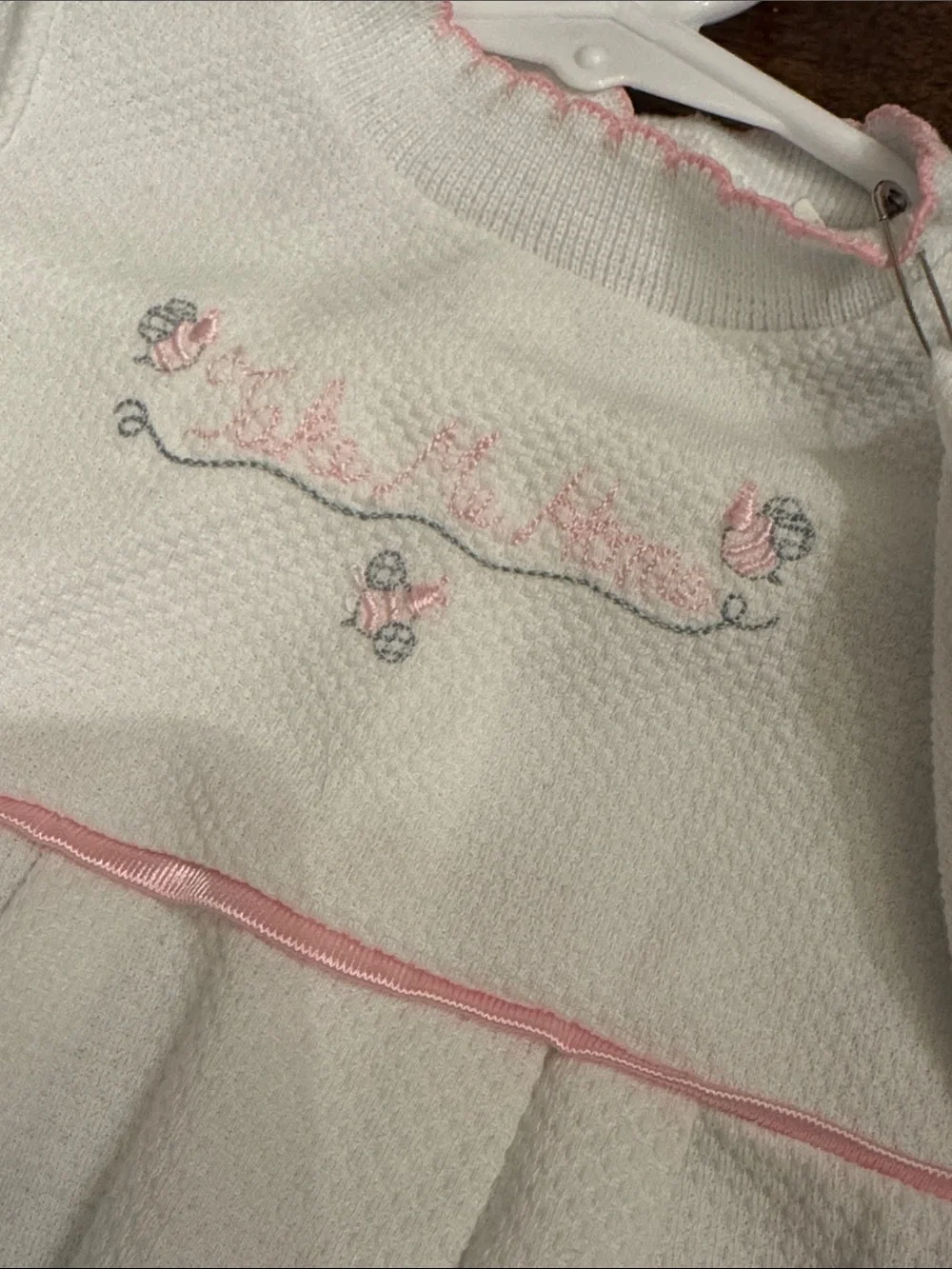 “Take me Home” newborn White and Pink Baby One-Piece with Bonnet
